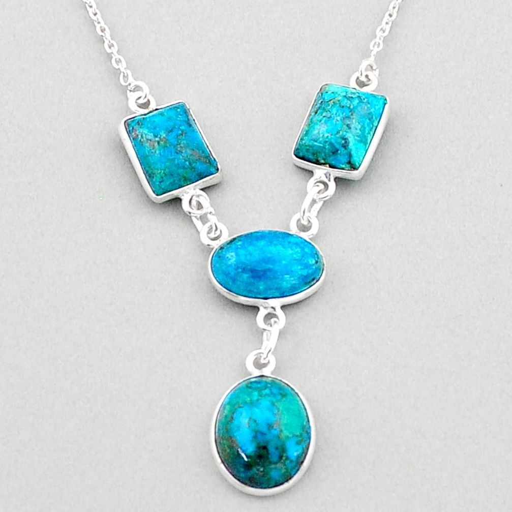 18.15cts natural blue chrysocolla 925 sterling silver necklace jewelry t83347