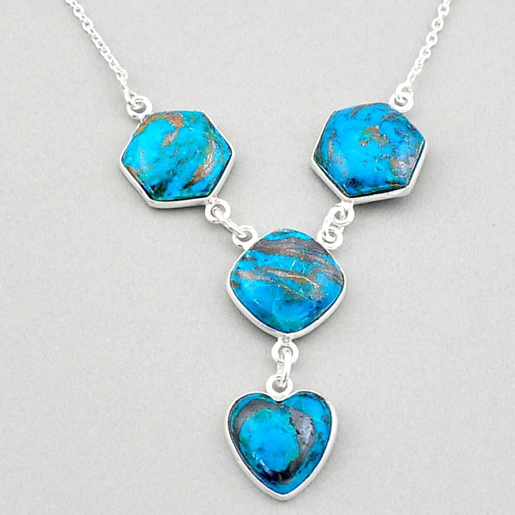 23.95cts natural blue chrysocolla 925 sterling silver necklace jewelry t83349