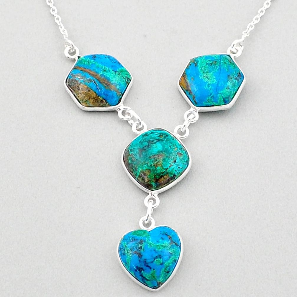 25.00cts natural blue chrysocolla 925 sterling silver necklace jewelry t83373