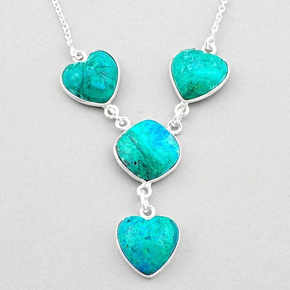 25.93cts natural blue chrysocolla 925 sterling silver necklace jewelry t83390