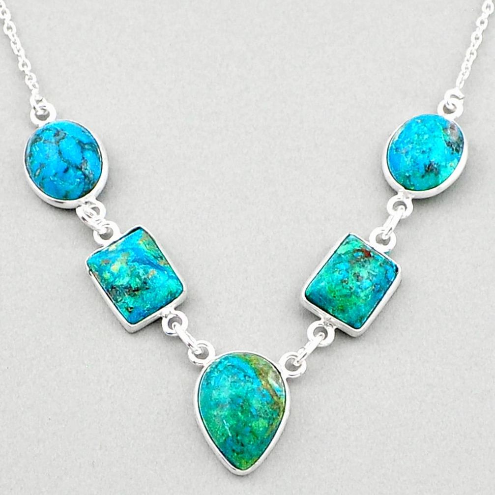 20.85cts natural blue chrysocolla 925 sterling silver necklace jewelry t83392