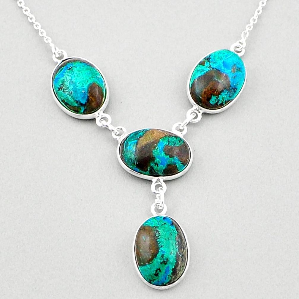 24.65cts natural blue chrysocolla 925 sterling silver necklace jewelry t83394