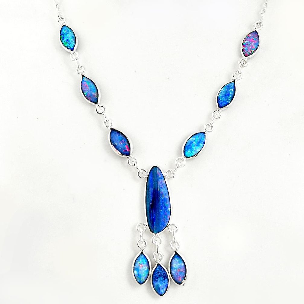 20.45cts natural blue doublet opal australian 925 silver necklace r49415