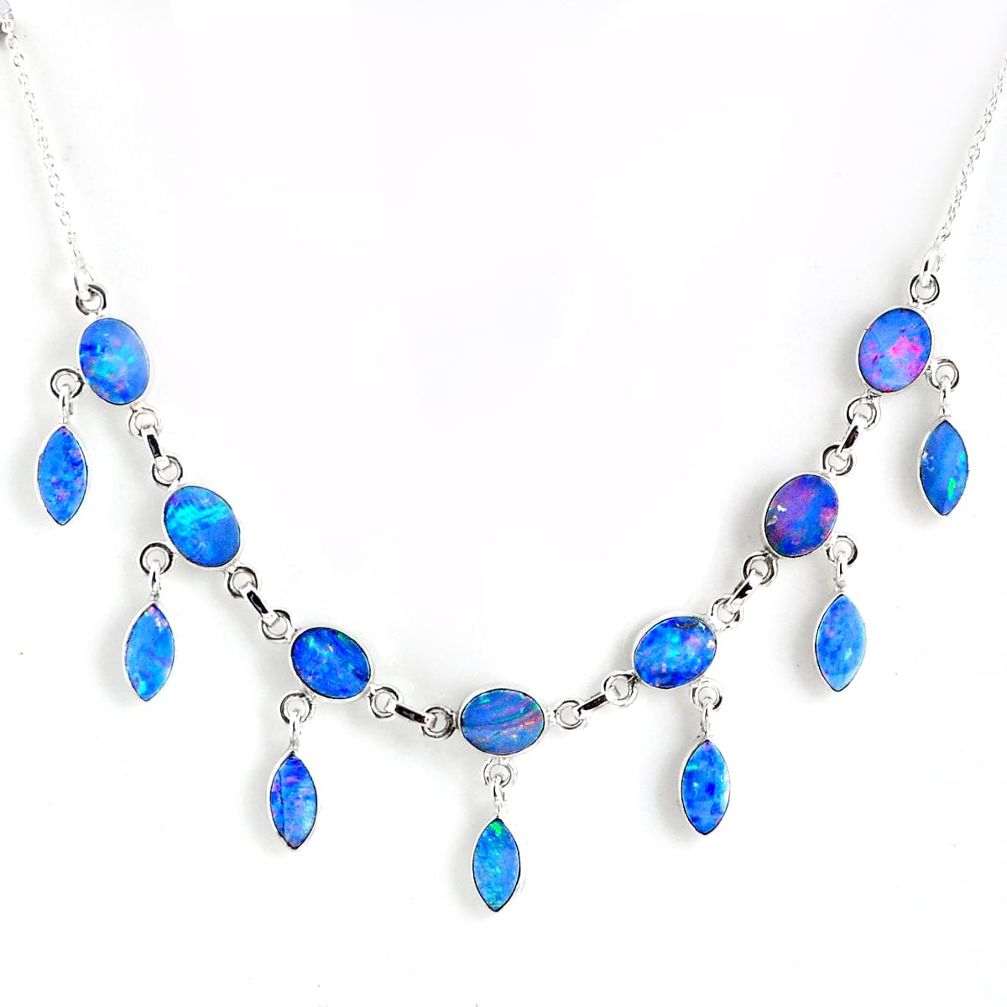 25.94cts natural blue doublet opal australian 925 silver necklace r56121