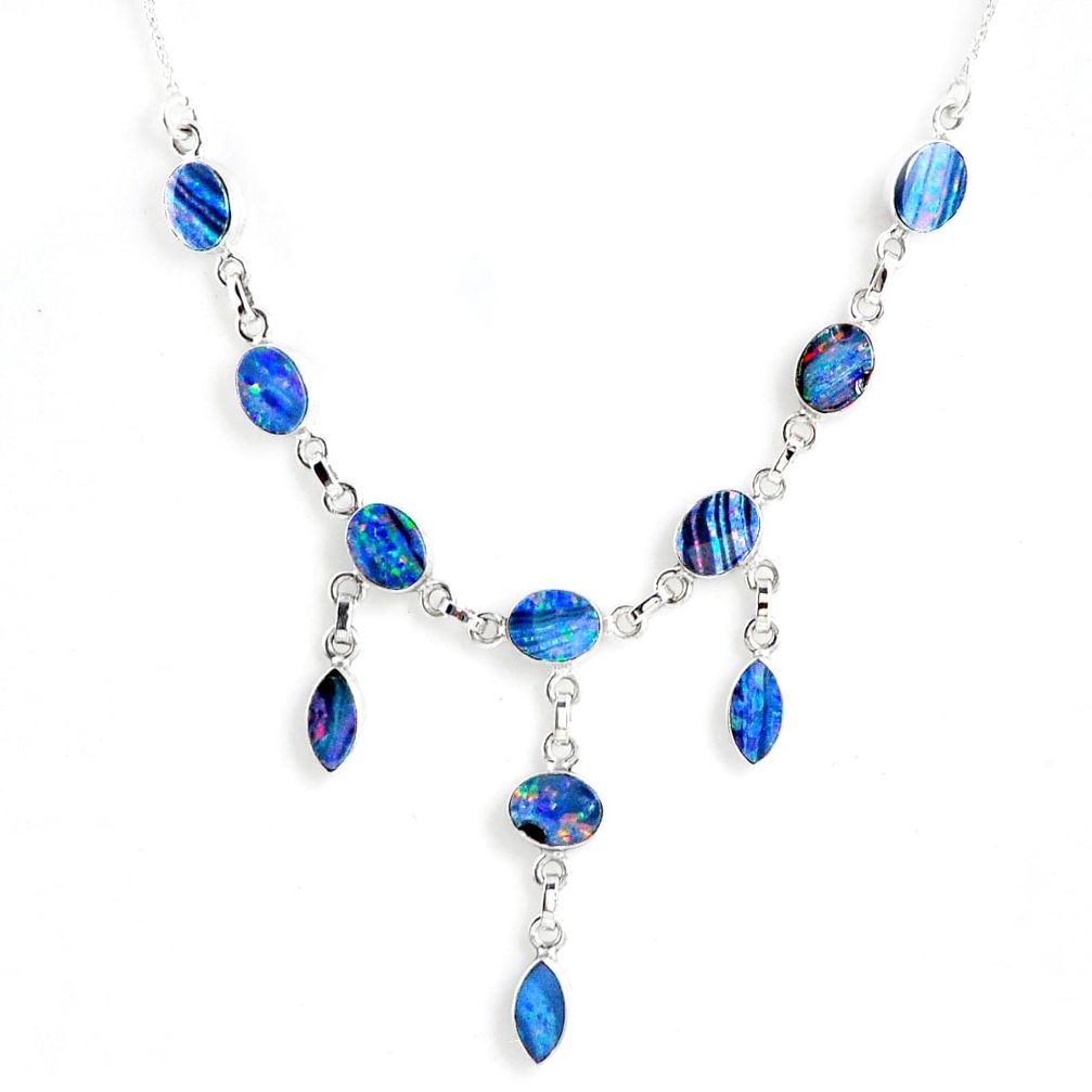 25.94cts natural blue doublet opal australian 925 silver necklace r56126