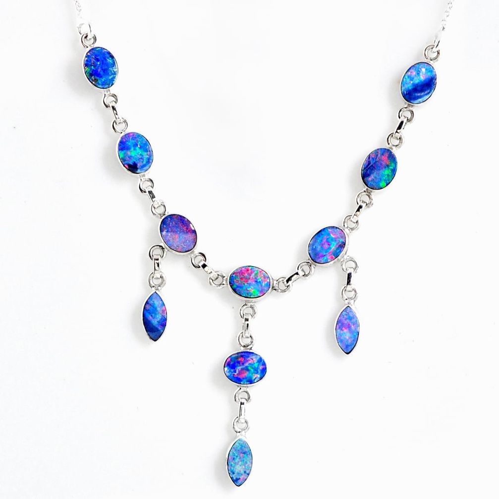 21.47cts natural blue doublet opal australian 925 silver necklace r56129