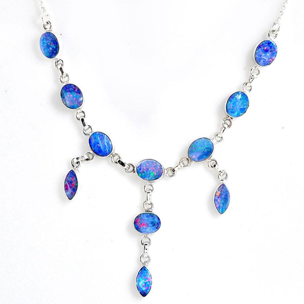 20.54cts natural blue doublet opal australian 925 silver necklace r56133