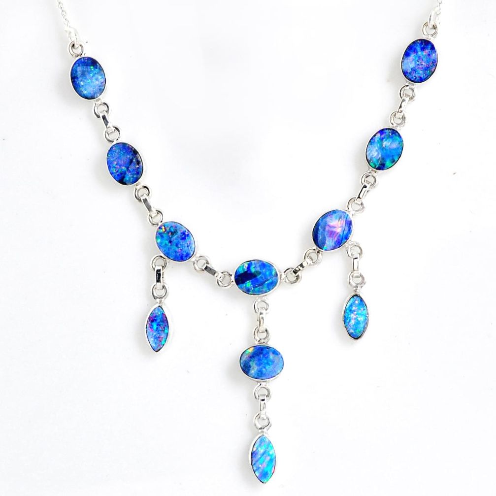 19.89cts natural blue doublet opal australian 925 silver necklace r56134