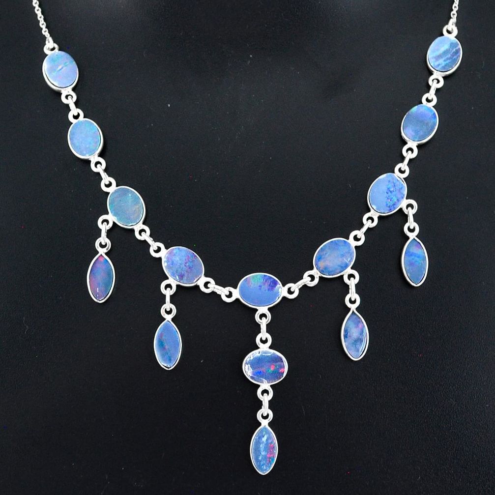 25.12cts natural blue doublet opal australian 925 silver necklace r94028