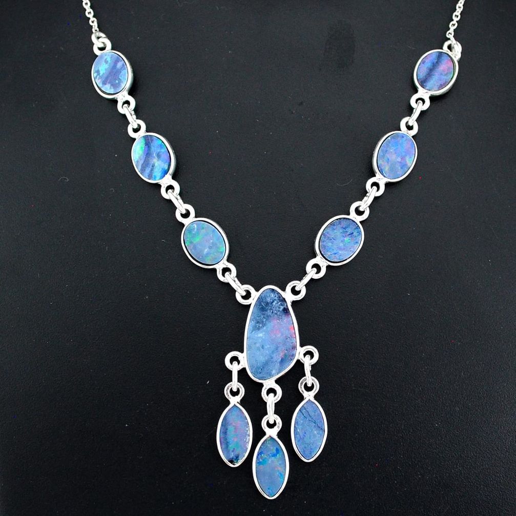 17.20cts natural blue doublet opal australian 925 silver necklace r94042