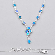 12.58cts natural blue doublet opal australian oval 925 silver necklace n32652