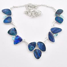 27.79cts natural blue doublet opal australian topaz 925 silver necklace t58226