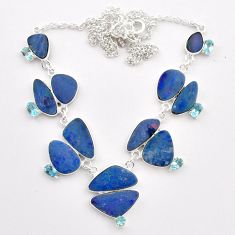30.34cts natural blue doublet opal australian topaz 925 silver necklace t58231
