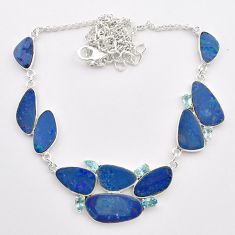 28.26cts natural blue doublet opal australian topaz 925 silver necklace t58232
