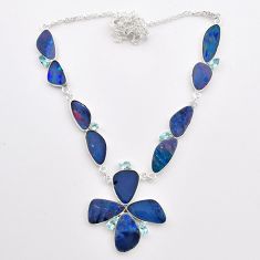 30.37cts natural blue doublet opal australian topaz 925 silver necklace t58233