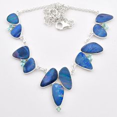 29.28cts natural blue doublet opal australian topaz 925 silver necklace t58235