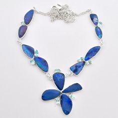 31.88cts natural blue doublet opal australian topaz 925 silver necklace t58237