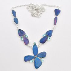 29.28cts natural blue doublet opal australian topaz 925 silver necklace t58239