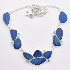 30.78cts natural blue doublet opal australian topaz 925 silver necklace t58243