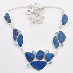 27.25cts natural blue doublet opal australian topaz 925 silver necklace t58247