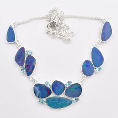 29.85cts natural blue doublet opal australian topaz 925 silver necklace t58248