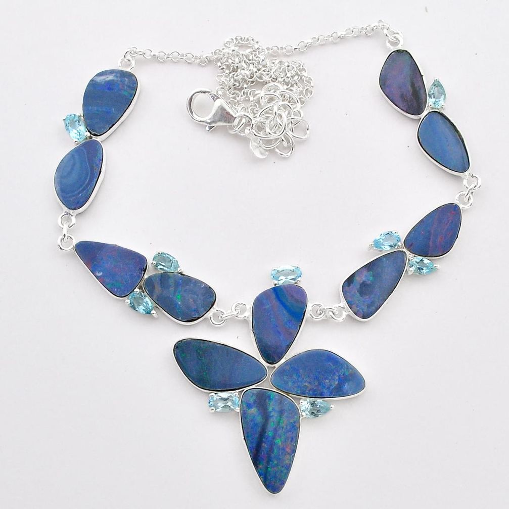 32.97cts natural blue doublet opal australian topaz 925 silver necklace t58250