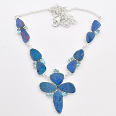 30.78cts natural blue doublet opal australian topaz 925 silver necklace t58251