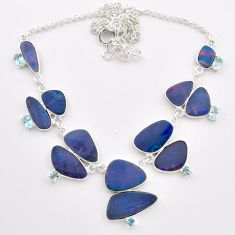 31.28cts natural blue doublet opal australian topaz 925 silver necklace t58252