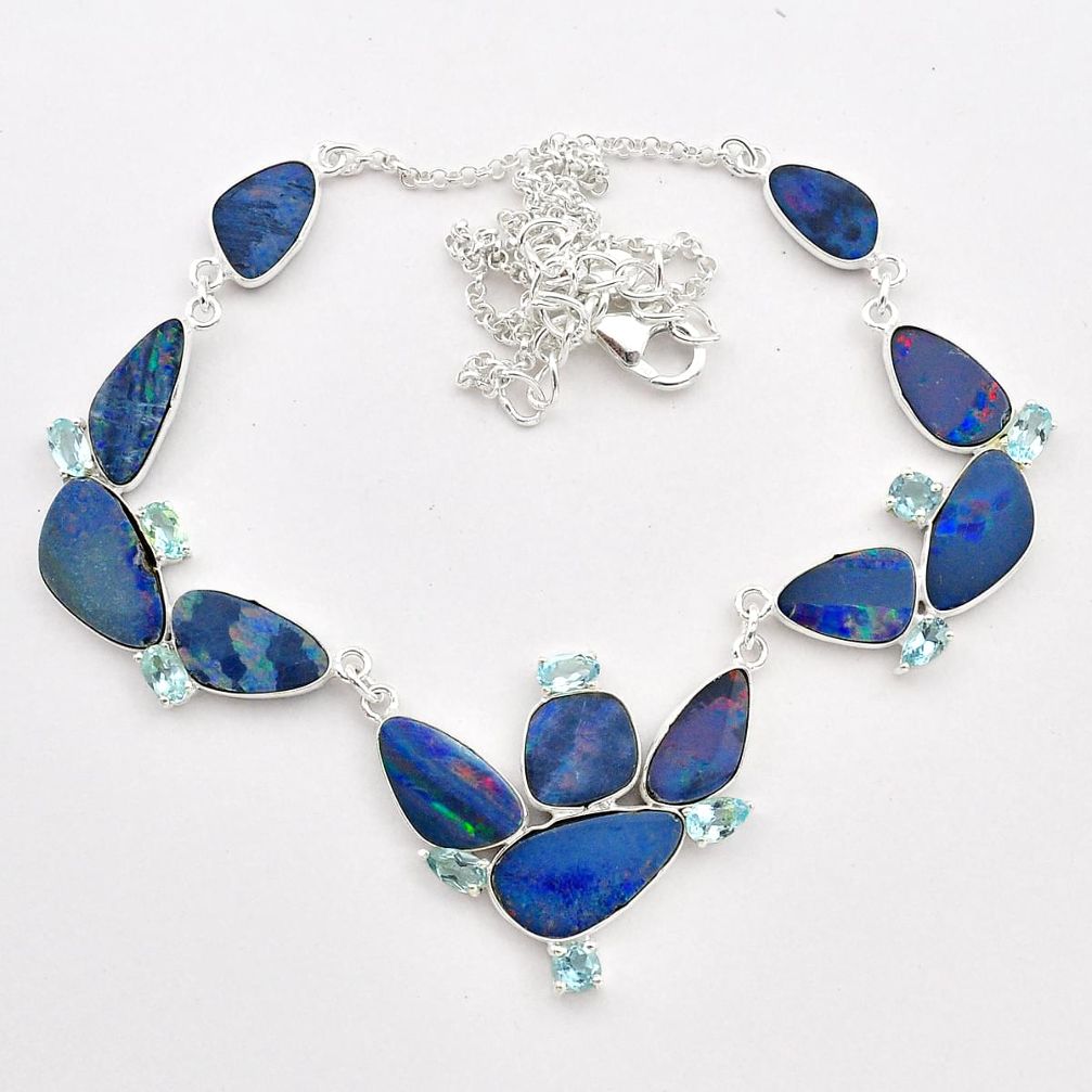 30.86cts natural blue doublet opal australian topaz 925 silver necklace t58258