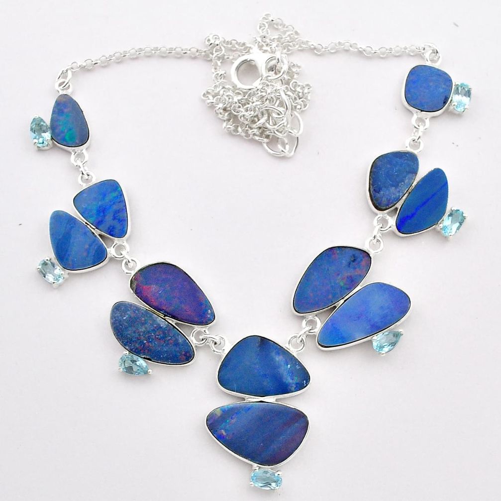 31.28cts natural blue doublet opal australian topaz 925 silver necklace t58260