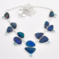 28.65cts natural blue doublet opal australian topaz 925 silver necklace t58266