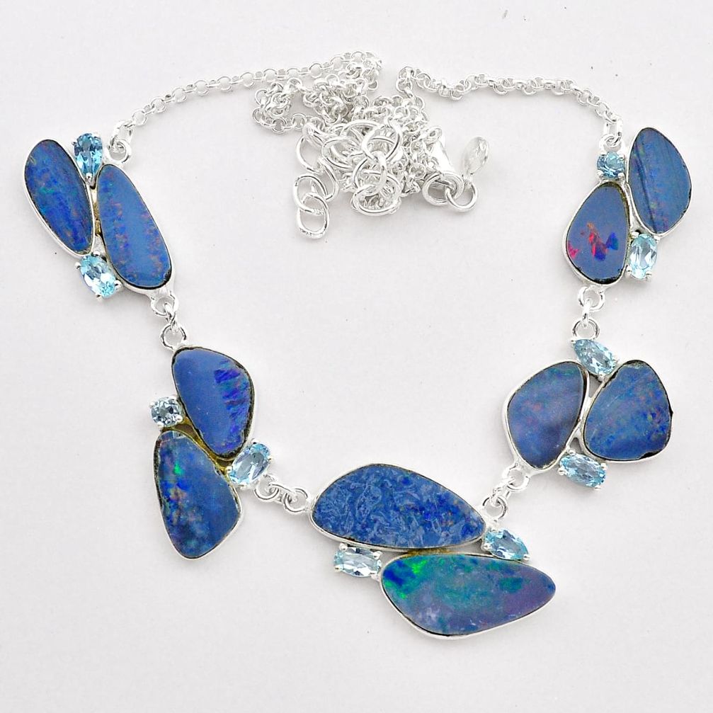 29.85cts natural blue doublet opal australian topaz 925 silver necklace t58269