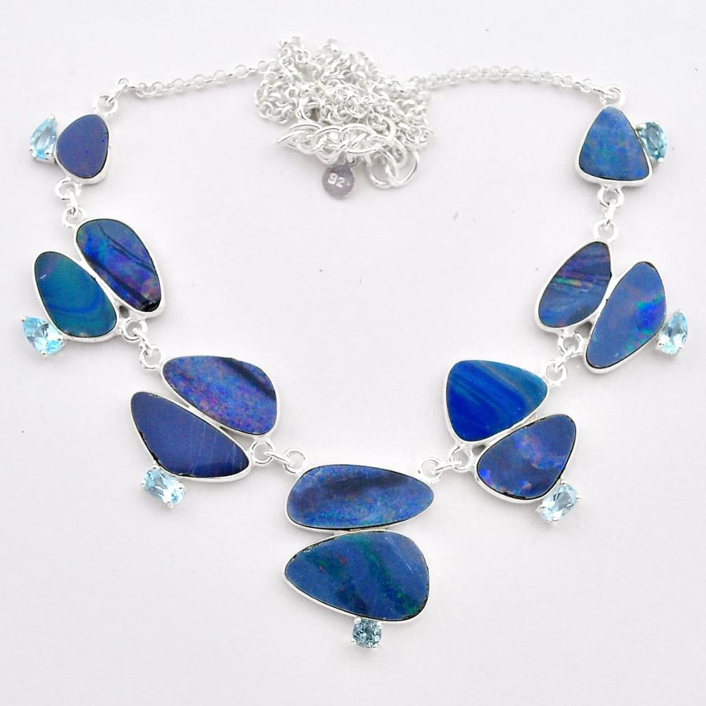 30.24cts natural blue doublet opal australian topaz 925 silver necklace t58270