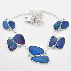 31.88cts natural blue doublet opal australian topaz 925 silver necklace t58275