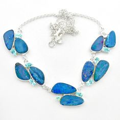 30.91cts natural blue doublet opal australian topaz 925 silver necklace t58290