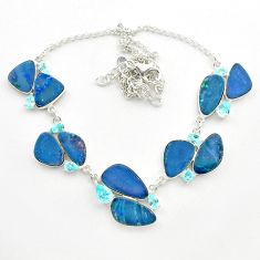33.88cts natural blue doublet opal australian topaz 925 silver necklace t58300