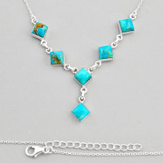 18.02cts natural blue kingman turquoise 925 sterling silver necklace y81947