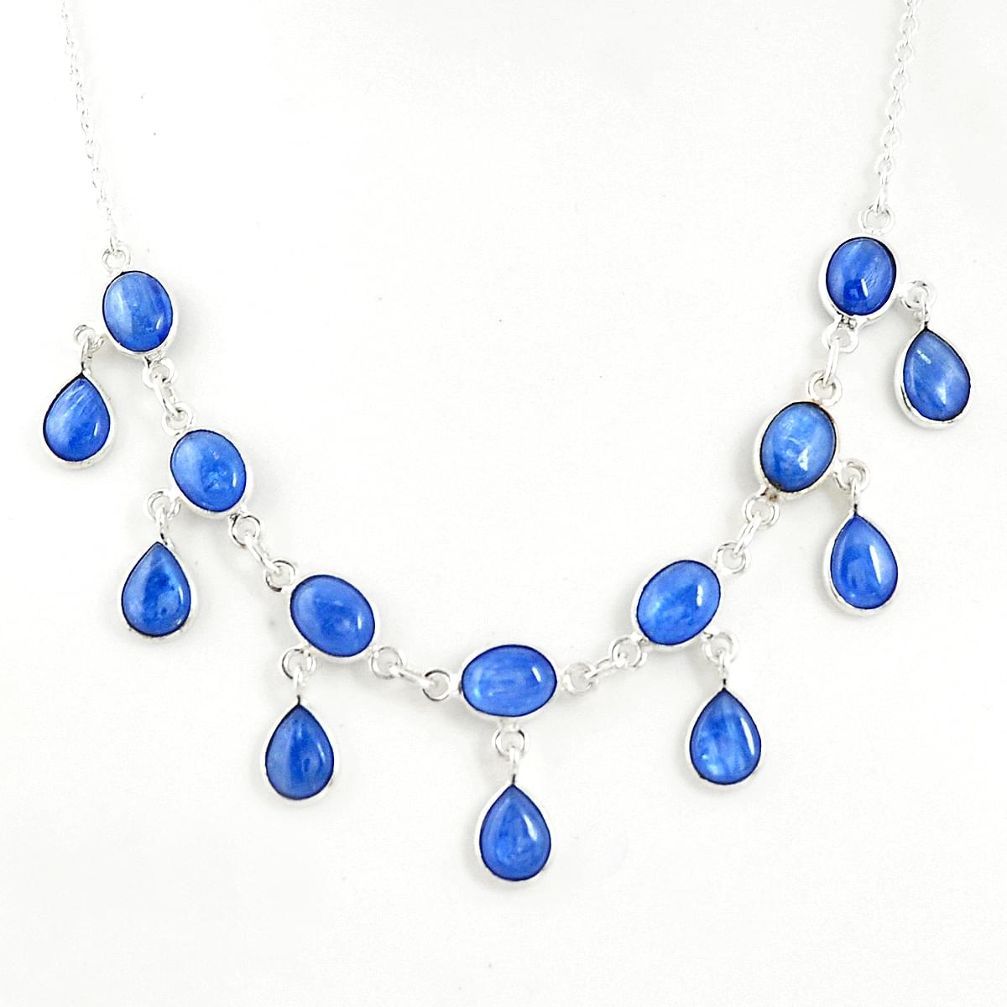 28.70cts natural blue kyanite 925 sterling silver necklace jewelry r49386