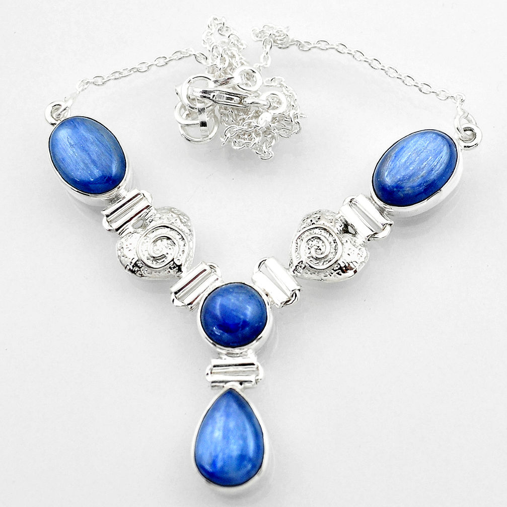 26.84cts natural blue kyanite 925 sterling silver necklace jewelry r52315