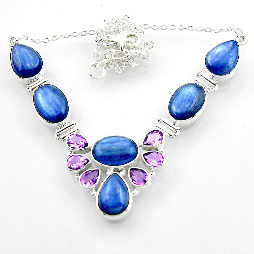 50.64cts natural blue kyanite amethyst 925 sterling silver necklace r52252