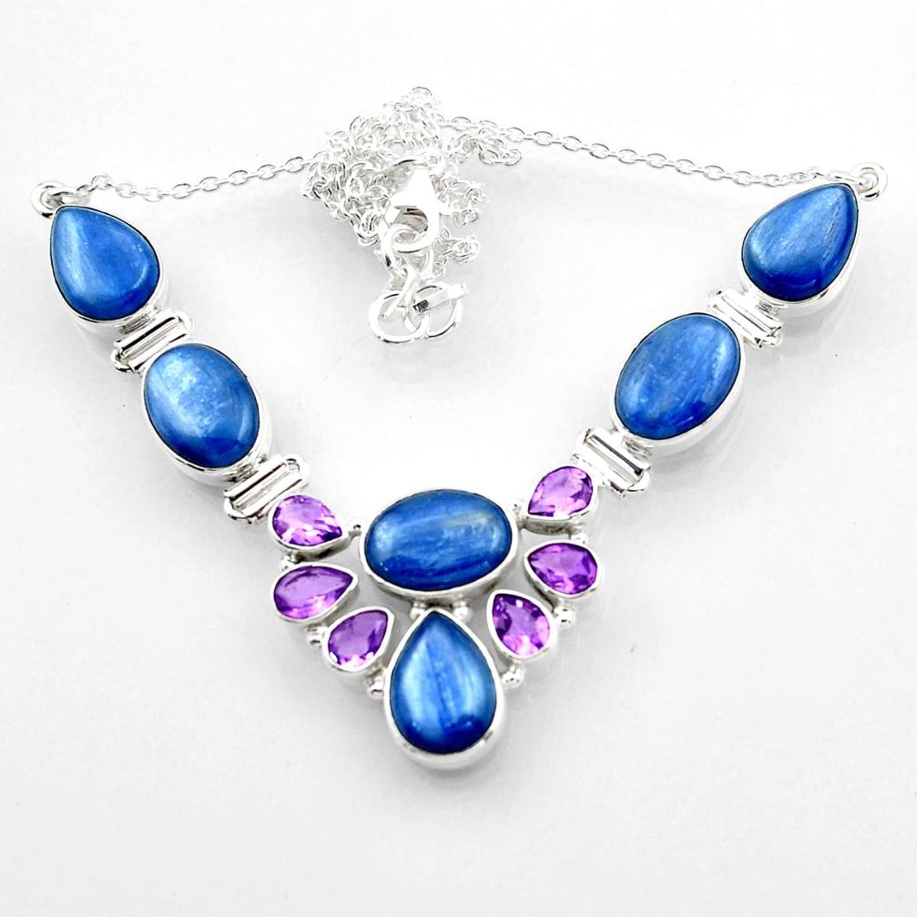 50.36cts natural blue kyanite amethyst 925 sterling silver necklace r52260