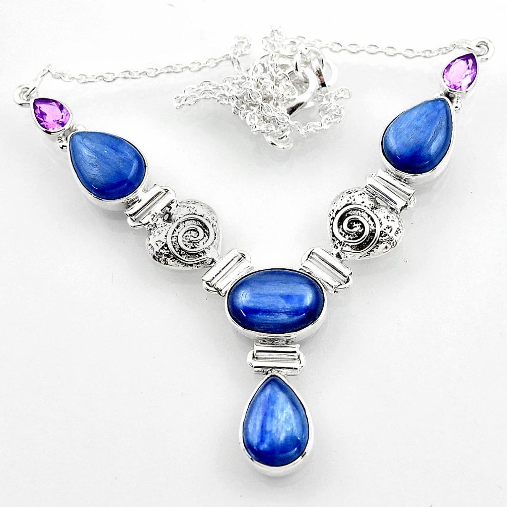 28.89cts natural blue kyanite amethyst 925 sterling silver necklace r52298