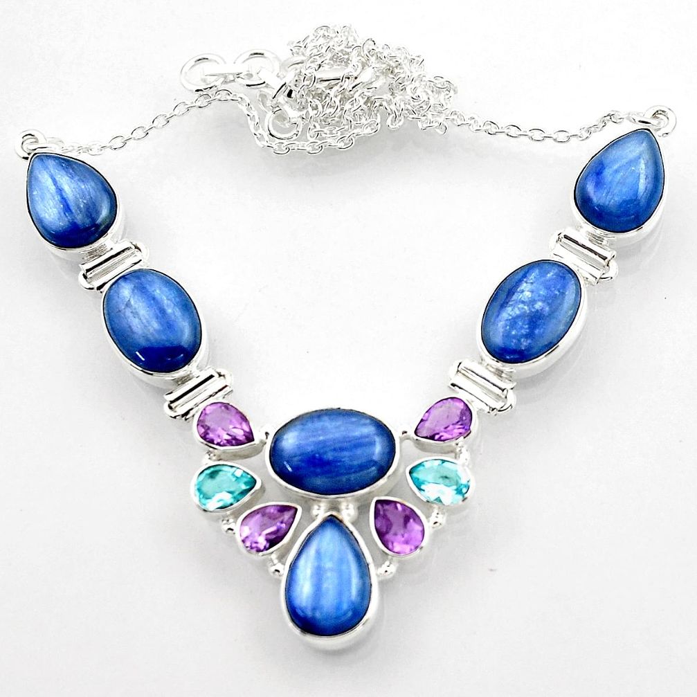 50.31cts natural blue kyanite topaz 925 sterling silver necklace jewelry r52251