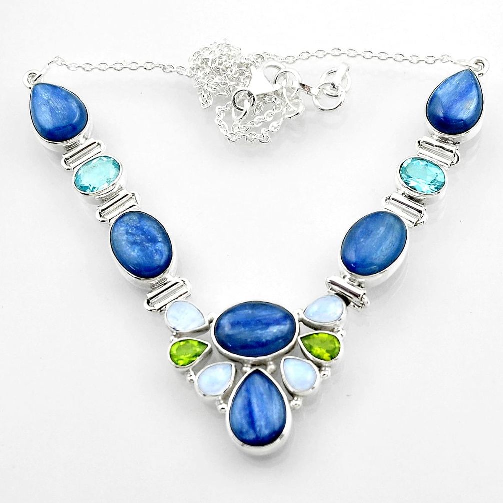 53.07cts natural blue kyanite topaz 925 sterling silver necklace jewelry r52255