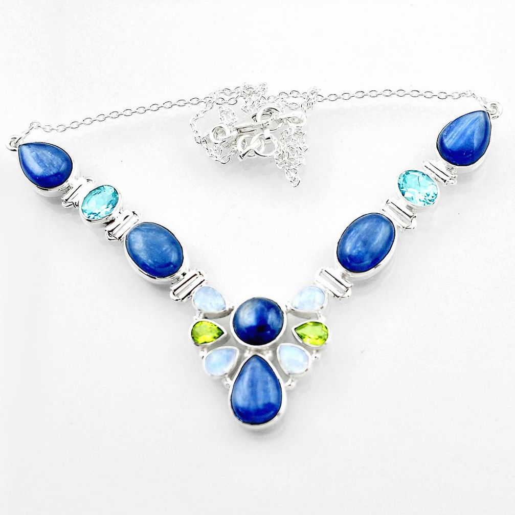 54.28cts natural blue kyanite topaz 925 sterling silver necklace jewelry r52257