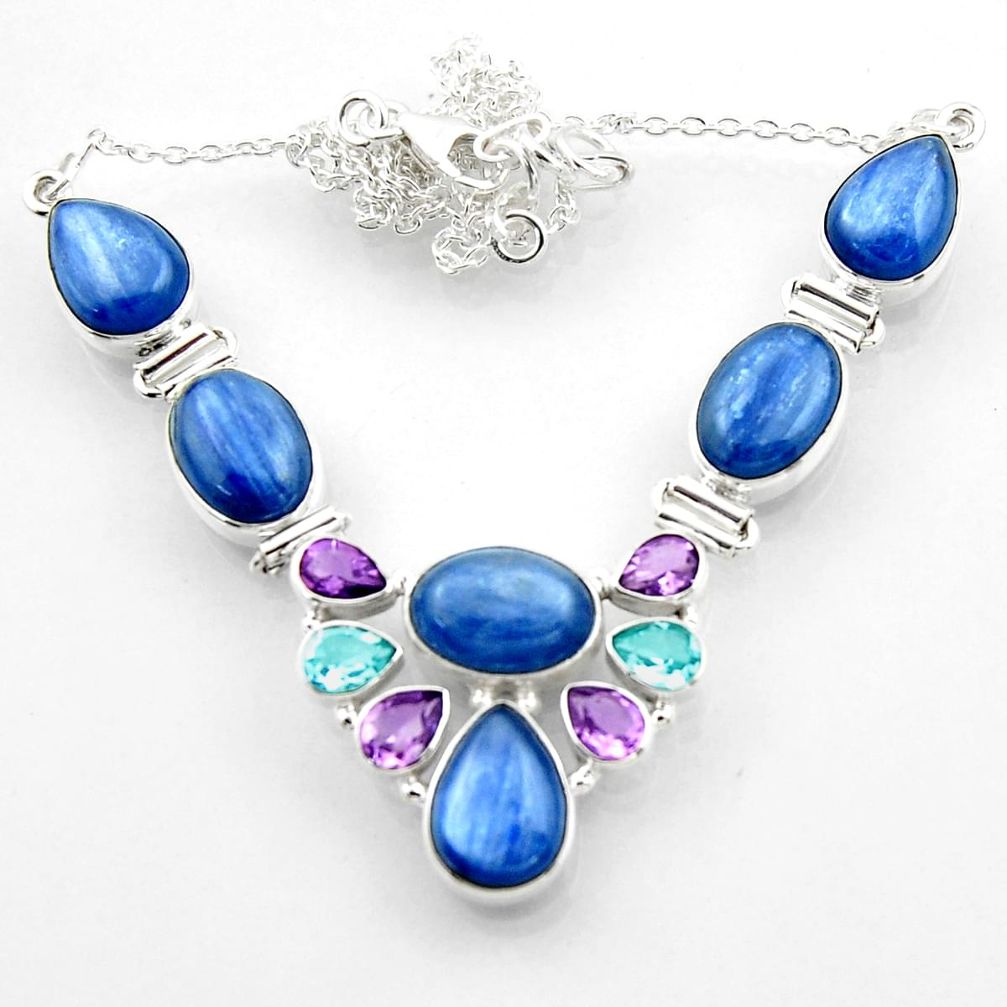 48.93cts natural blue kyanite topaz 925 sterling silver necklace jewelry r52258