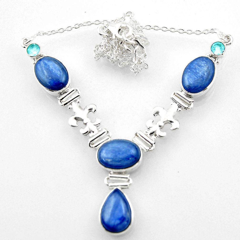 28.34cts natural blue kyanite topaz 925 sterling silver necklace jewelry r52319