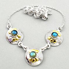 3.09cts natural blue labradorite 925 sterling silver 14k gold necklace t72196