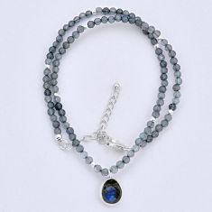 24.00cts natural blue labradorite 925 sterling silver beads necklace u89632