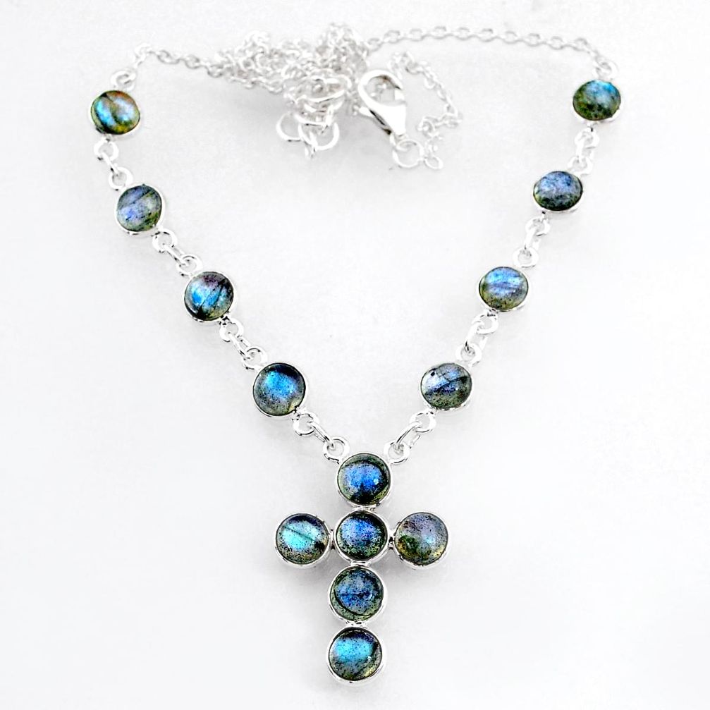19.86cts natural blue labradorite 925 sterling silver cross necklace r71995